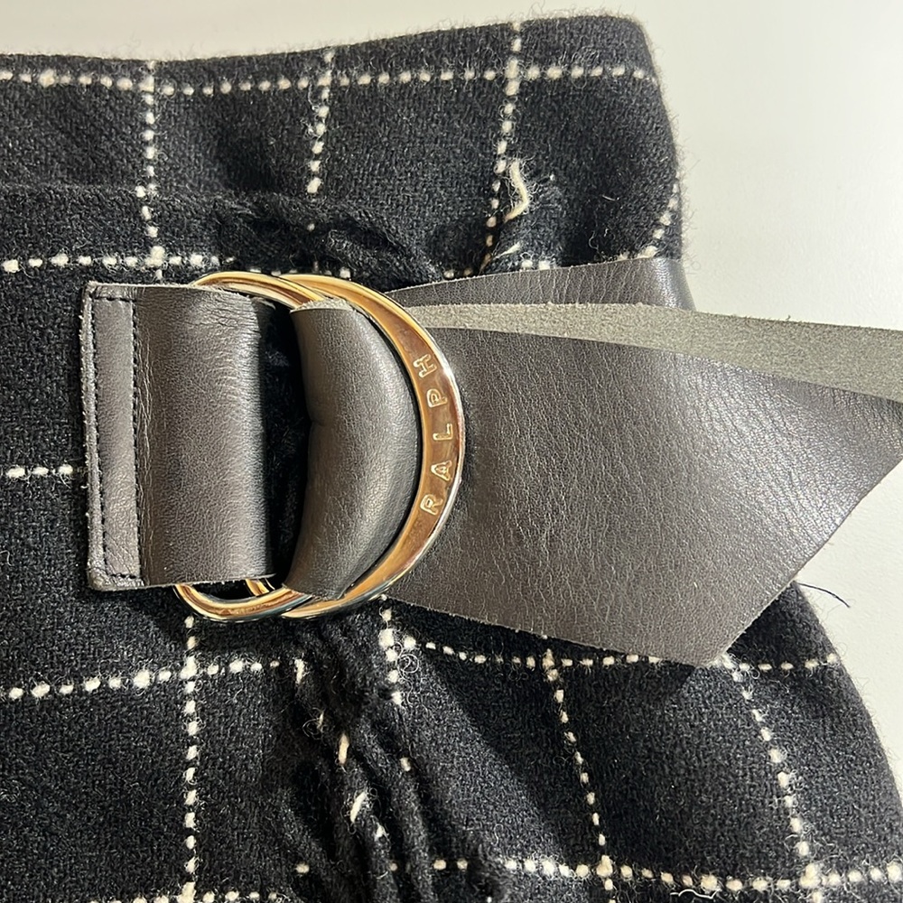 EUC Ralph Lauren Black Windowpane Mini Skirt with Buckle & Fringe - Picture 2 of 9